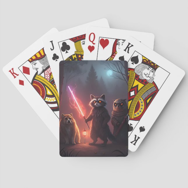 Mystisk Skogsstrid Djur Konst Casinokort (Baksidan)