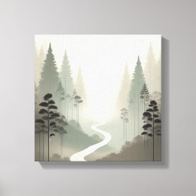 Mystisk skogsväg i mjuk dimma minimalism canvastryck (Framsida)
