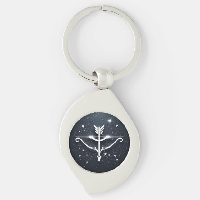 Mystisk Skytten Zodiak-symbol Swirl Silverfärgad Nyckelring (Framsidan)