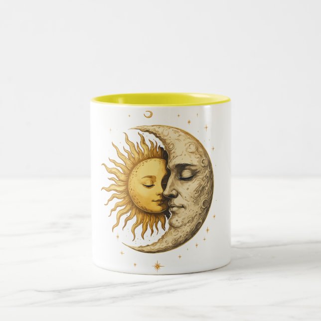 Mystisk sol och månansikte | Yin Yang bohemisk pre Två-Tonad Mugg (Center)