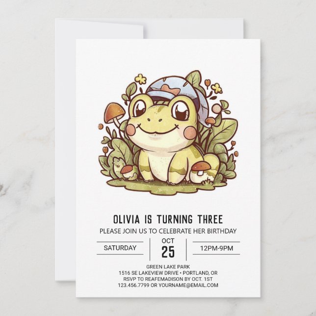 Mystisk Söt Frog Digital Birthday Inbjudningar (Framsida)