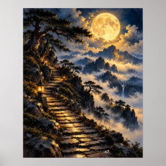 Mystisk stenväg bergsmåne poster