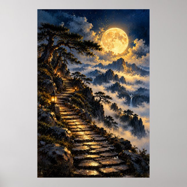 Mystisk stig av sten i månsken poster (Framsidan)