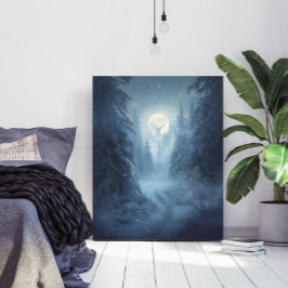 Mystisk Surrealistisk Snöig Skogs Konsttryck Poster