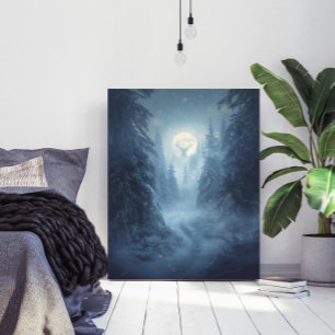 Mystisk Surrealistisk Snöig Skogs Konsttryck Poster