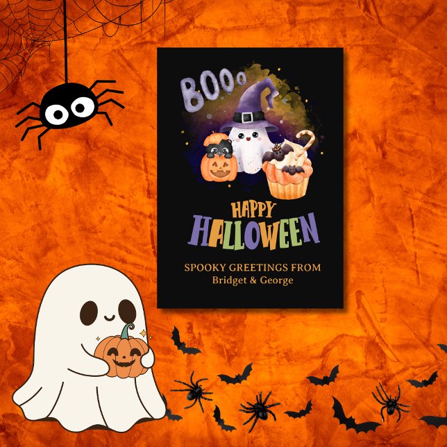 Mystisk Svart Ghost & Pumpa Halloweenhälsning Julkort (Skapare uppladdad)