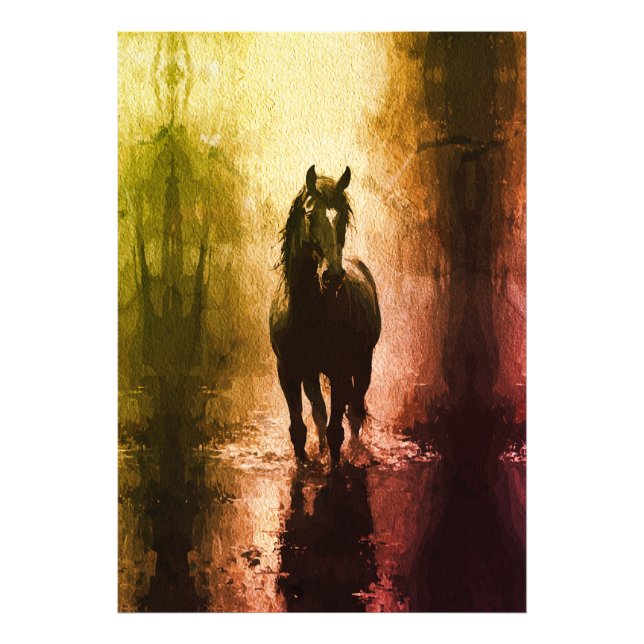 Mystisk svart häst – Mörk Fantasy om hästar Fototryck (Framsidan)