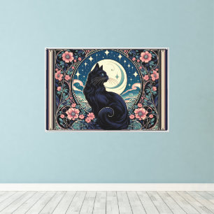 Mystisk svart katt Art Nouveau Canvastryck