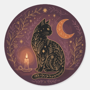 Mystisk svart katt Celestial häxig Halloween Goth Runt Klistermärke