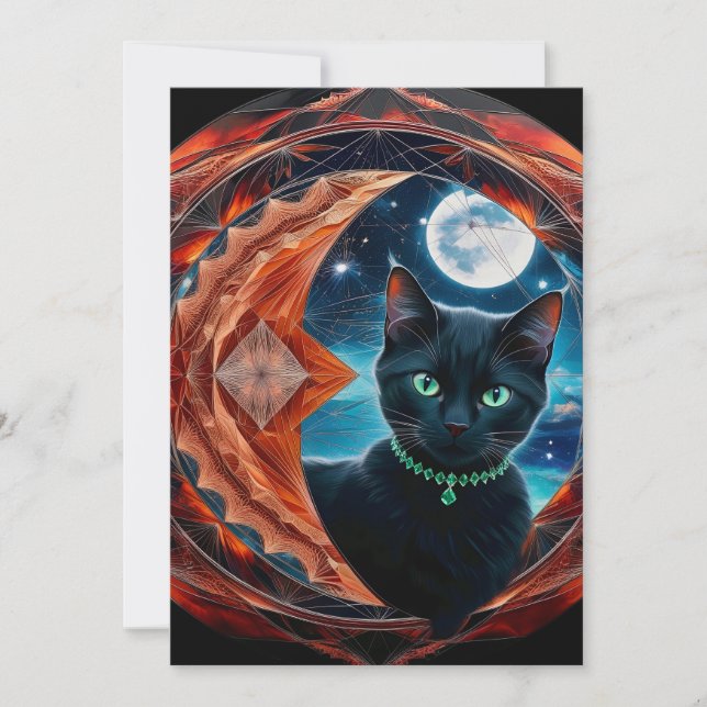 Mystisk Svart Katt Celestial Mandala Inbjudningar (Framsida)