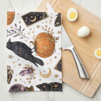 Mystisk svart katt Halloween Celestial Tarot Kökshandduk