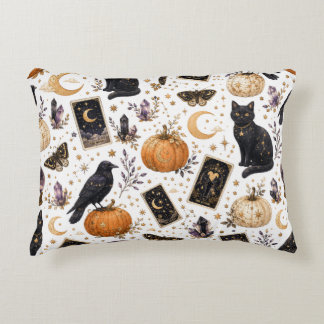 Mystisk svart katt Halloween Celestial Tarot Prydnadskudde