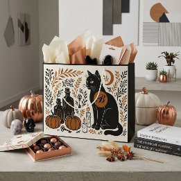 Mystisk svart katt halvmåne botanisk monogram