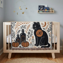 Mystisk svart katt halvmåne botanisk monogram