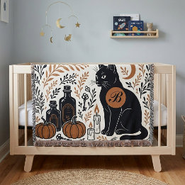 Mystisk svart katt halvmåne botanisk monogram filt