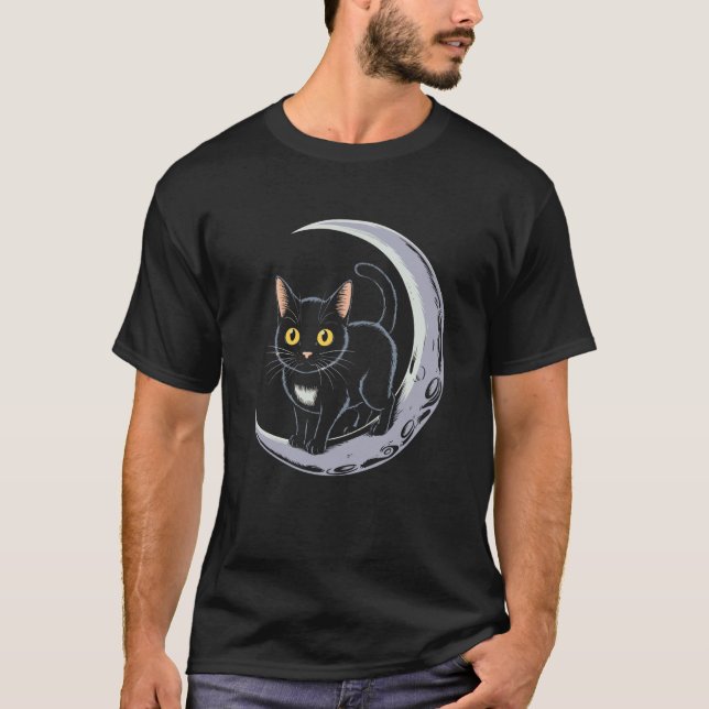 Mystisk svart katt och månscen t shirt (Framsida)