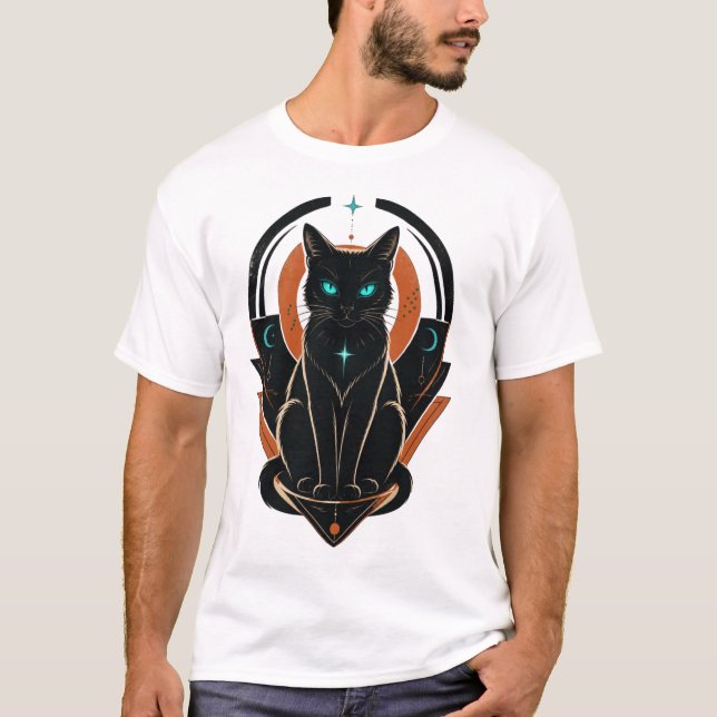 Mystisk svart katt t shirt (Framsida)