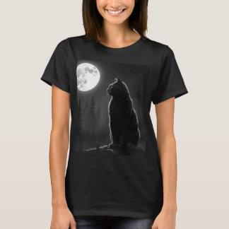 Mystisk svart katt under fullmåne gotisk konst kvi t shirt