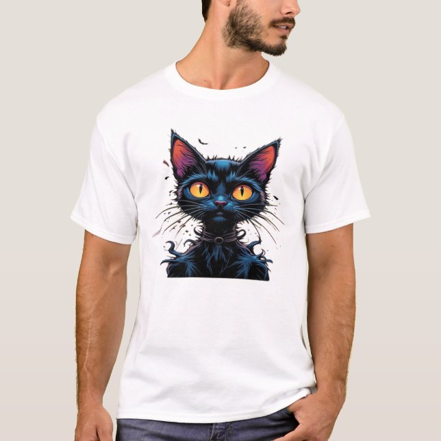 Mystisk svart katt under fullmåne Klassisk T-shirt (Framsida)