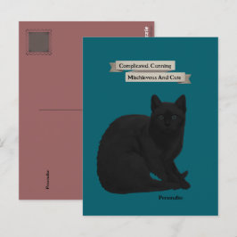 Mystisk svart kattcitat Teal Rosa Vykort
