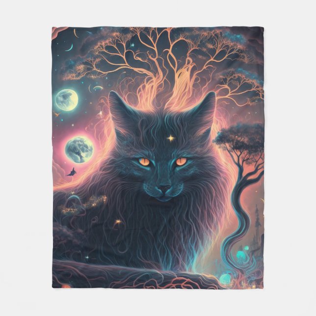 Mystisk svart kattfilt | Häxig present Fleecefilt (Framsidan)