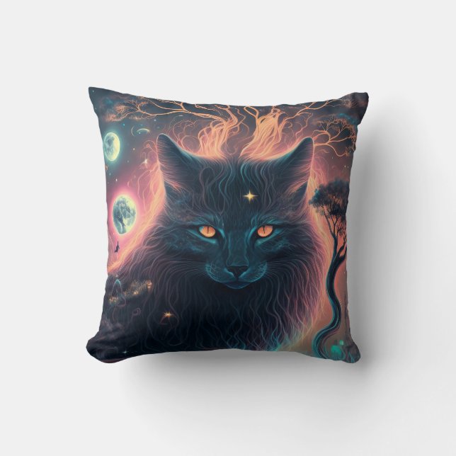Mystisk svart kattkudde | Häxig present Kudde (Framsida)