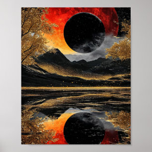 Mystisk svart mån abstrakt glöd ✨ Celestiel Poster