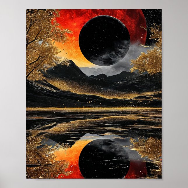 Mystisk svart mån abstrakt glöd ✨ Celestiel Poster (Framsidan)