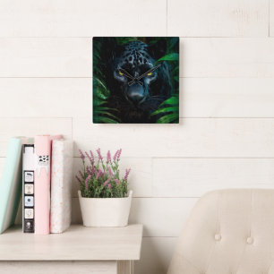 Mystisk Svart Panter Djungel Vilda Djur Design Fyrkantig Klocka