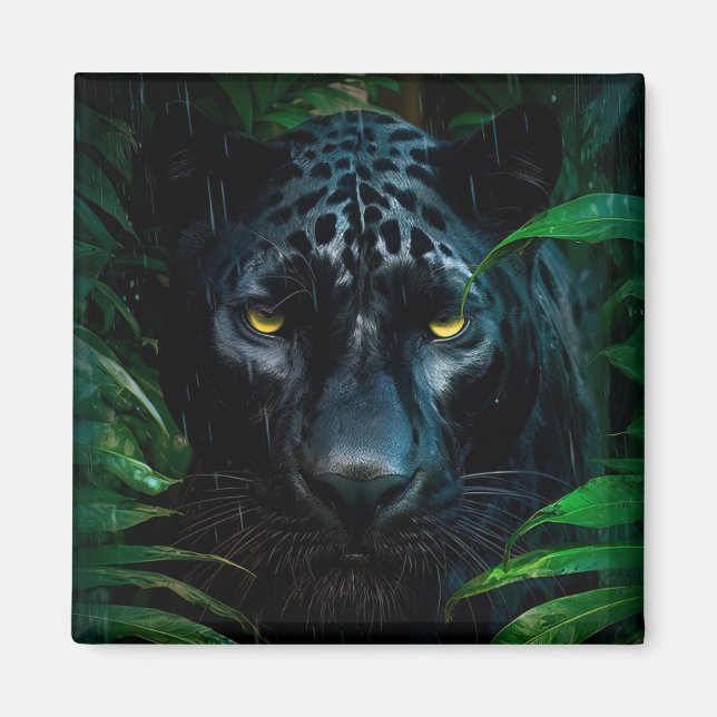 Mystisk Svart Panter Djungel Vilda Djur Design Magnet (Framsidan)