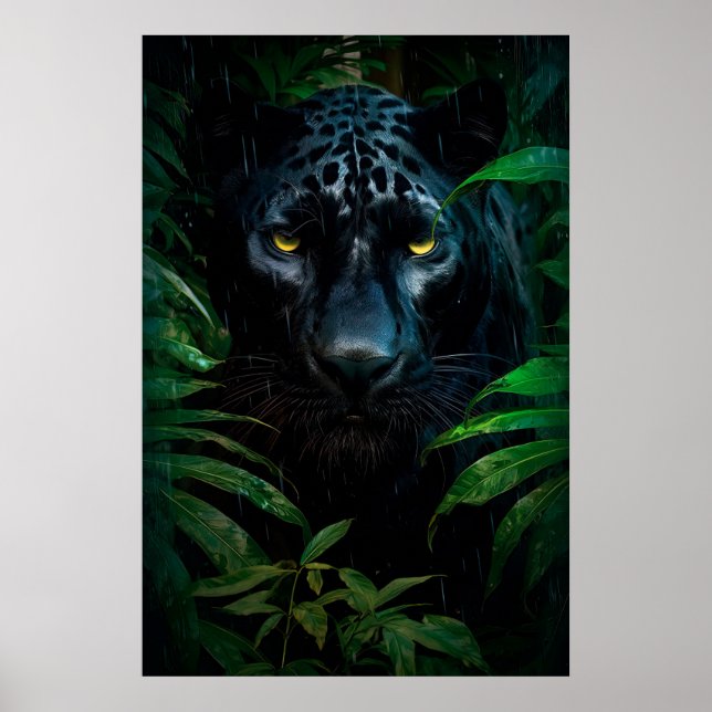 Mystisk Svart Panter Djungel Vilda Djur Design Poster (Framsidan)
