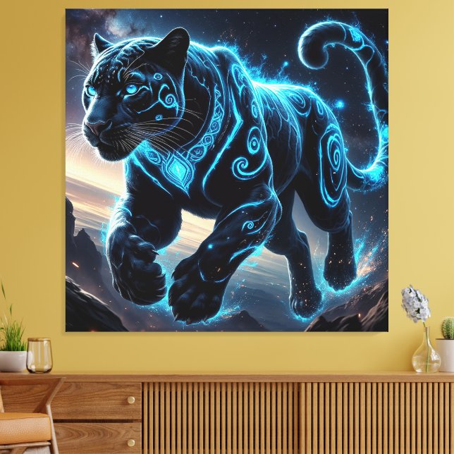 Mystisk svart panter med lysande mönster canvastryck (Insitu (Vardagsrum))
