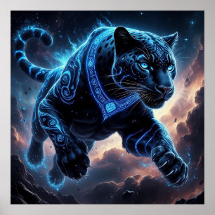 Mystisk svart panter med lysande mönster poster