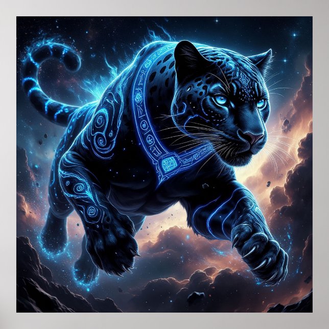Mystisk svart panter med lysande mönster poster (Framsidan)