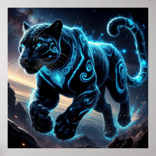 Mystisk svart panter med lysande mönster poster