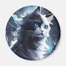 Mystisk svart-vit kattunge | Akvarellkatt Magnet