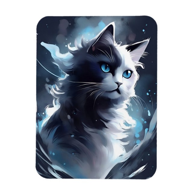 Mystisk svart-vit kattunge | Akvarellkatt Magnet (Vertikal)