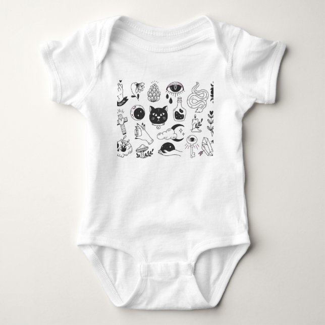 Mystisk tatuering: Handritad Vintage-bricka T Shirt (Framsida)