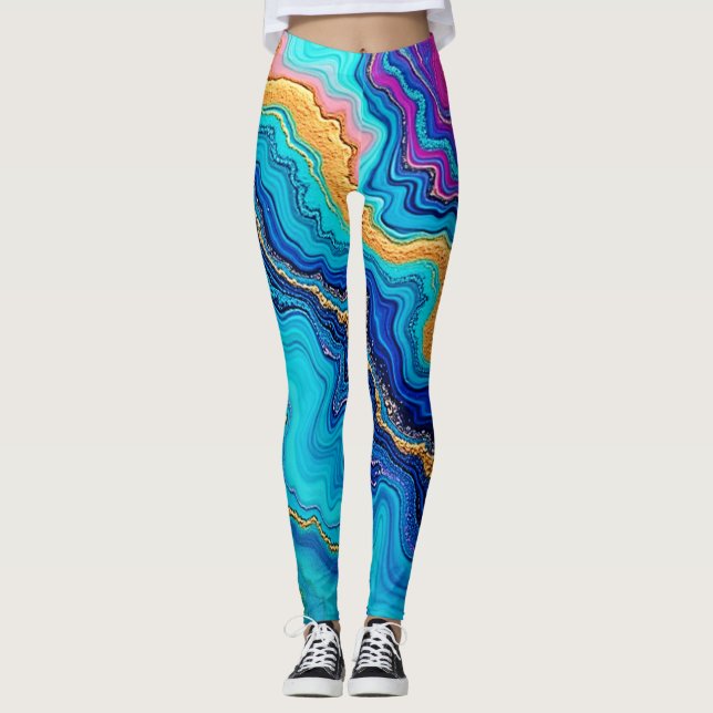 Mystisk Teal & Guld Energi Leggings (Framsida)