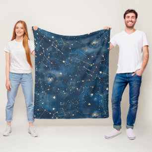 Mystisk Teal Guld Kosmiska Stjärnor Nebula Fleecefilt