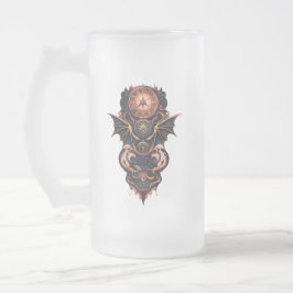 Mystisk tid med vingar, steampunk klocka. frostat ölglas