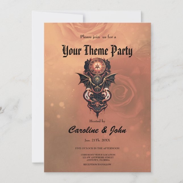 Mystisk tid med vingar, steampunk klocka. inbjudningar (Framsida)