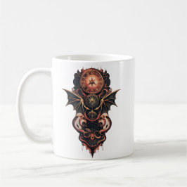 Mystisk tid med vingar, steampunk klocka. kaffemugg