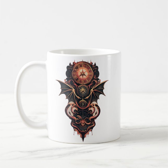 Mystisk tid med vingar, steampunk klocka. kaffemugg (Vänster)