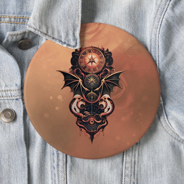 Mystisk tid med vingar, steampunk klocka. knapp (In Situ)