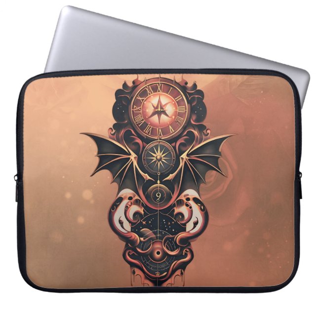 Mystisk tid med vingar, steampunk klocka. laptop fodral (Framsidan)