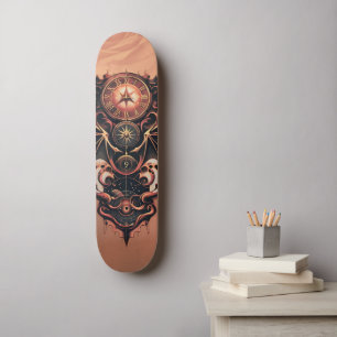 Mystisk tid med vingar, steampunk klocka. mini skateboard bräda 18,5 cm
