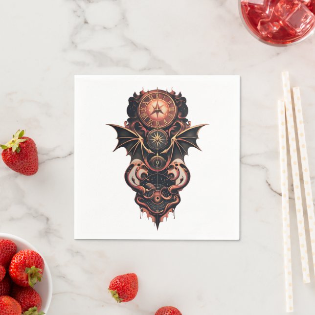 Mystisk tid med vingar, steampunk klocka. pappersservett (Insitu)