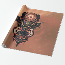 Mystisk tid med vingar, steampunk klocka. presentpapper