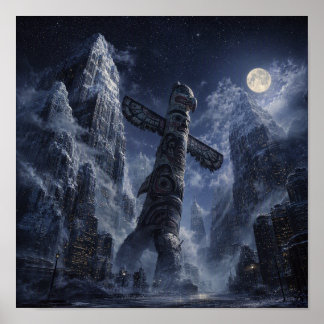Mystisk totem under månbelyst himmel poster